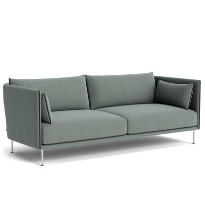 Silhouette Sofa - Chrome base, re-wool 868, black sense leather piping