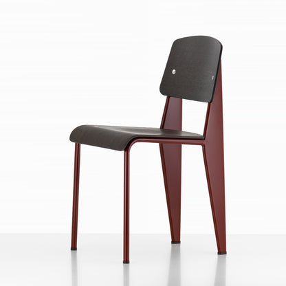 Prouvé Standard Chair by Vitra - Dark Stained Oak, Japanese Red