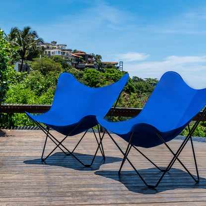 Sunshine Mariposa Butterfly Chair by Cuero - Zinc Coated Black Steel Frame /  Atlantic Blue Cover
