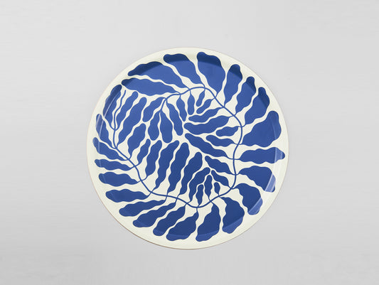 Blue Leaves Round Tray by Wrap