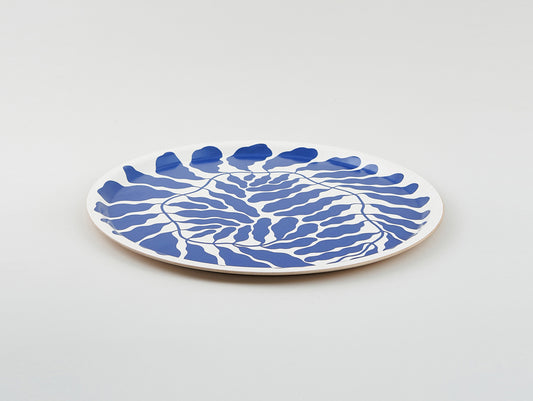 Blue Leaves Round Tray by Wrap