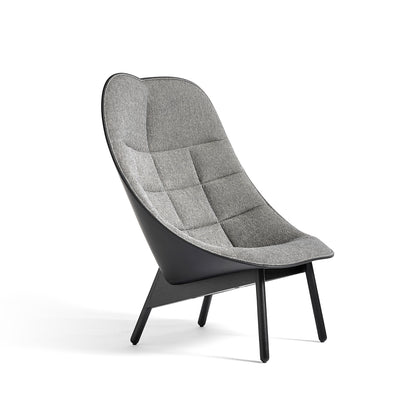 Uchiwa Quilted Lounge Chair / Fairway Grey Front / Black Silk Leather Back / by HAY