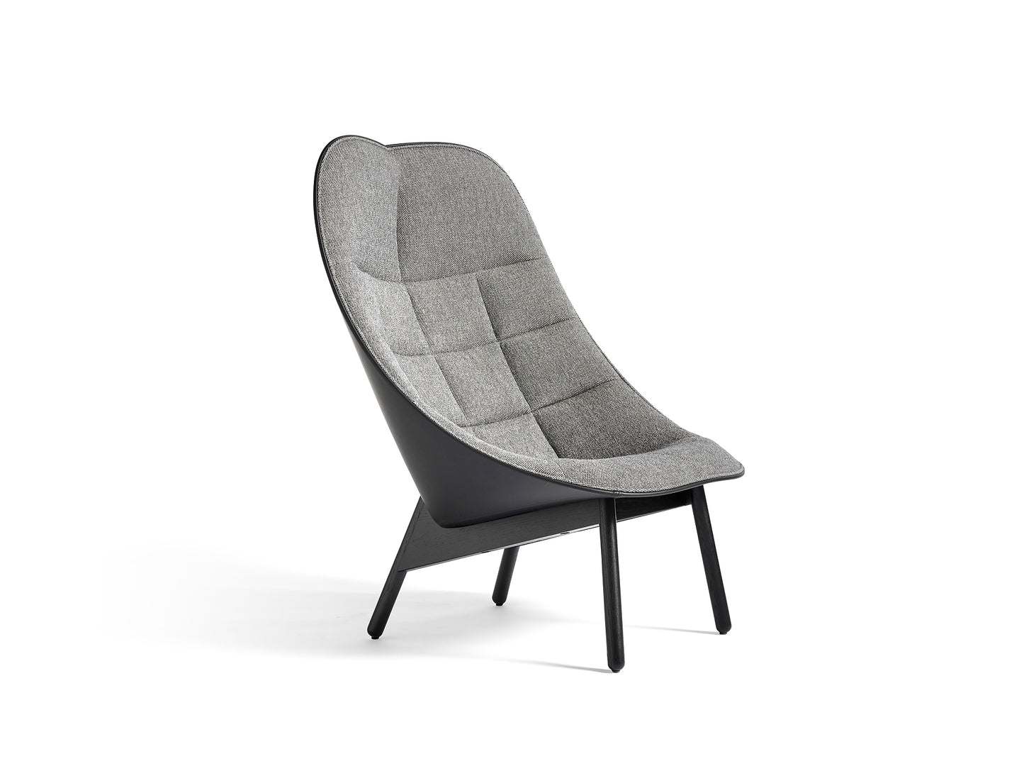 Uchiwa Quilted Lounge Chair / Fairway Grey Front / Black Silk Leather Back / by HAY