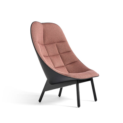 Uchiwa Quilted Lounge Chair / Olavi 12 Front / Black Sierra Leather Back / by HAY