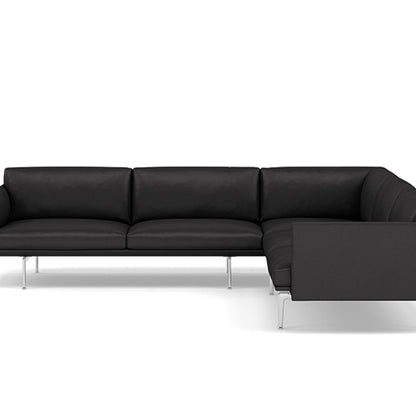 Outline Corner Sofa by Muuto - Aluminium Base / black silk leather