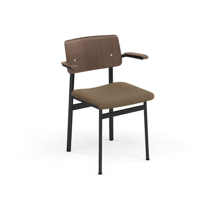 Loft Chair with Armrest Upholstered by Muuto - Black Frame / Dark Brown Oak / Steelcut 265