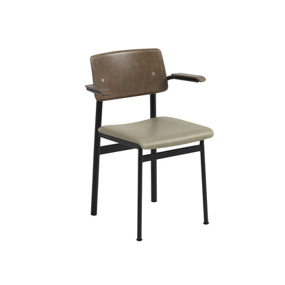 Loft Chair with Armrest Upholstered by Muuto - Black Frame / Dark Brown Oak / Stone Refine Leather