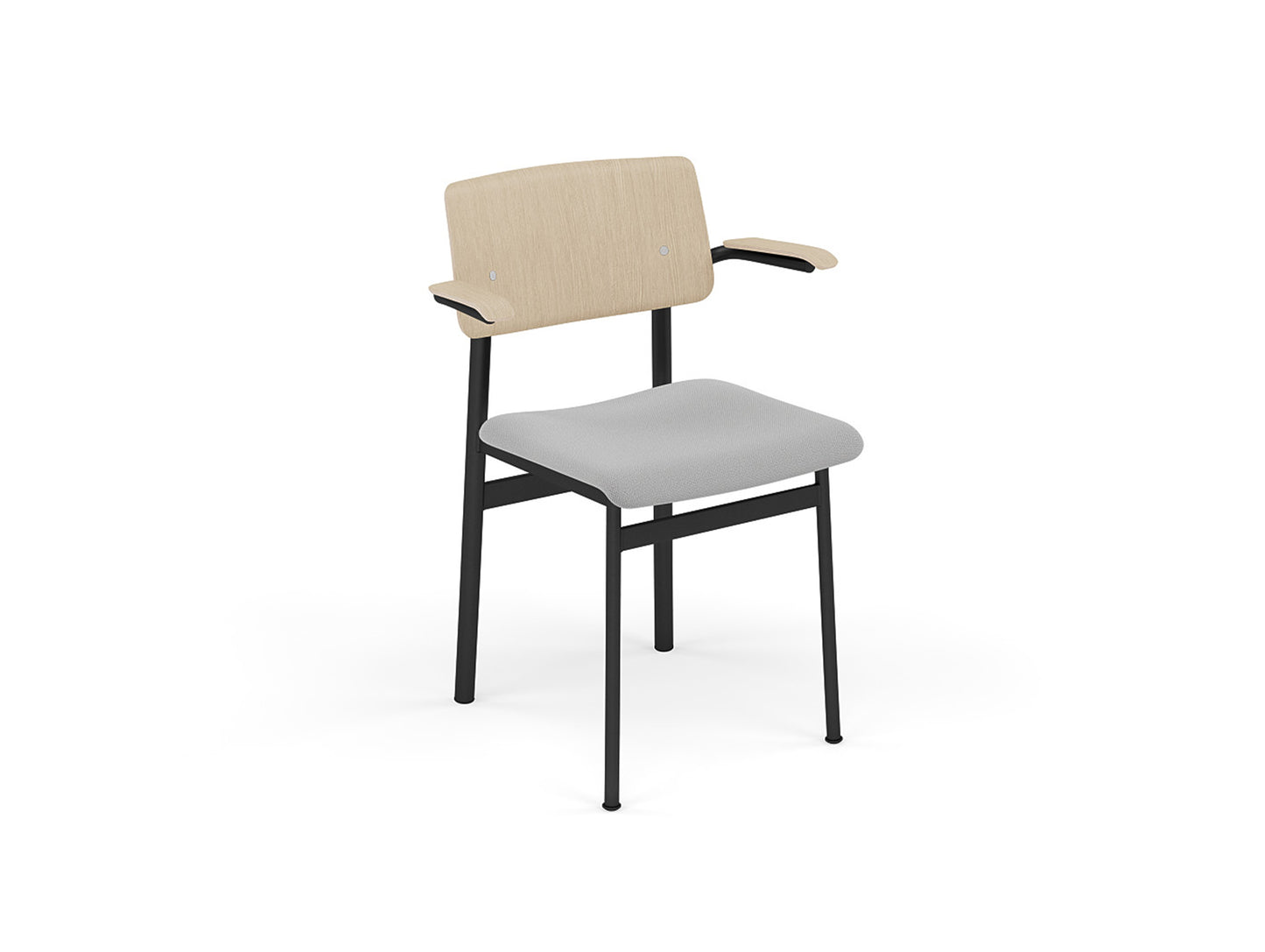 Loft Chair with Armrest Upholstered by Muuto - Black Frame / Oak / Steelcut 140