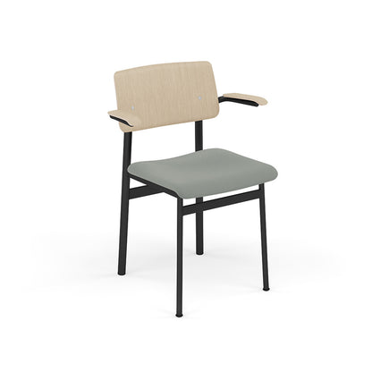 Loft Chair with Armrest Upholstered by Muuto - Black Frame / Oak / Steelcut 160
