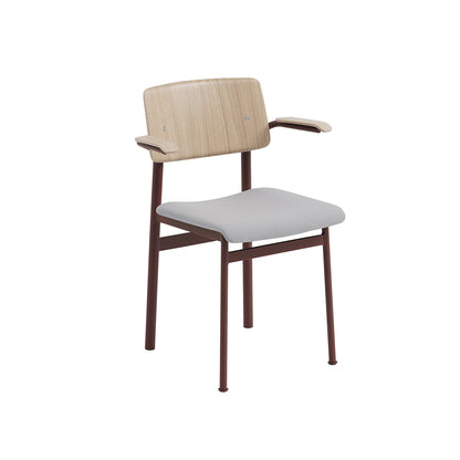 Loft Chair with Armrest Upholstered by Muuto - Deep Red Frame / Oak / Steelcut 140