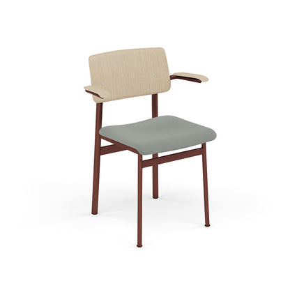 Loft Chair with Armrest Upholstered by Muuto - Deep Red Frame / Oak / Steelcut 160
