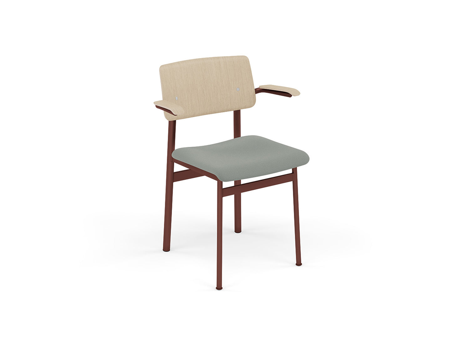 Loft Chair with Armrest Upholstered by Muuto - Deep Red Frame / Oak / Steelcut 160