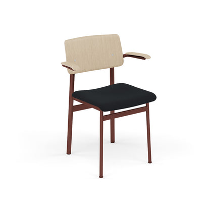 Loft Chair with Armrest Upholstered by Muuto - Deep Red Frame / Oak / Steelcut 190