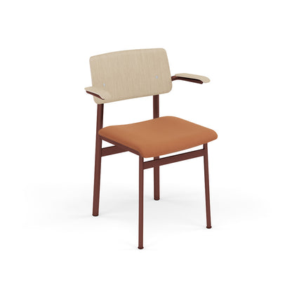 Loft Chair with Armrest Upholstered by Muuto - Deep Red Frame / Oak / Steelcut 530