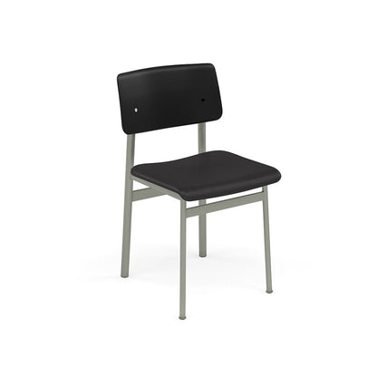 Loft Chair Upholstered by Muuto - Dusty Green Frame / Black Oak / Black Refine Leather