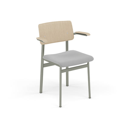 Loft Chair with Armrest Upholstered by Muuto - Dusty Green Frame / Oak / Steelcut 140
