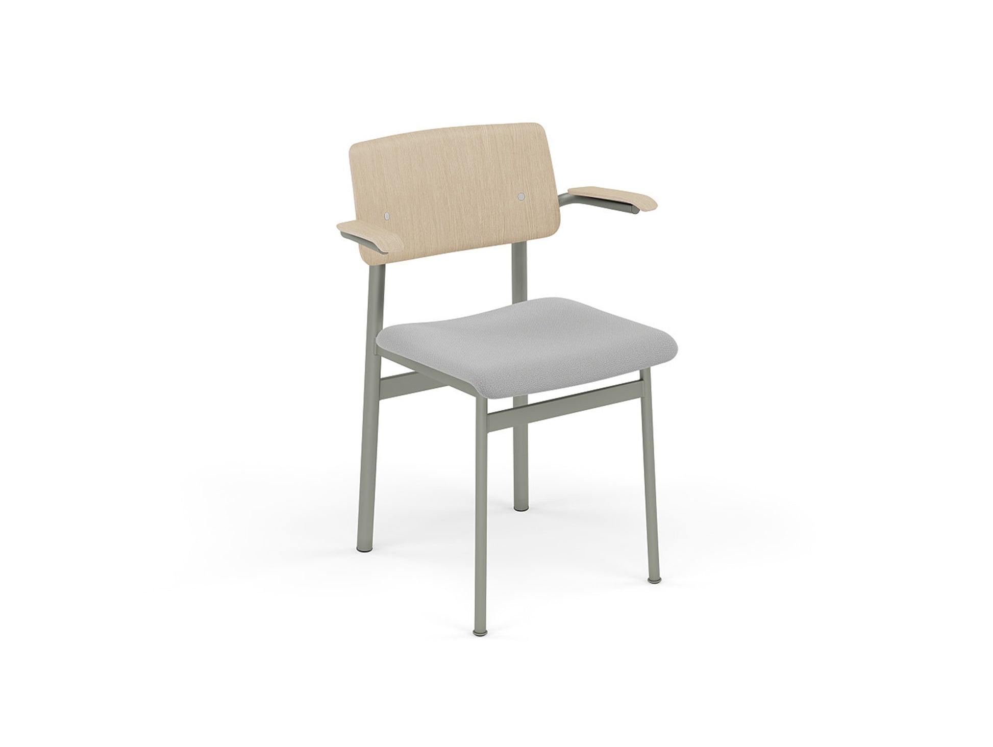 Loft Chair with Armrest Upholstered by Muuto - Dusty Green Frame / Oak / Steelcut 140