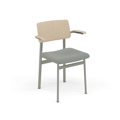 Loft Chair with Armrest Upholstered by Muuto - Dusty Green Frame / Oak / Steelcut 160
