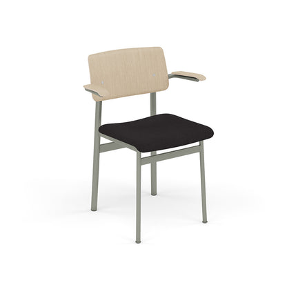 Loft Chair with Armrest Upholstered by Muuto - Dusty Green Frame / Oak / Steelcut 190