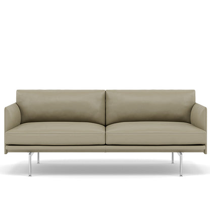 Muuto Outline 2 Seater Sofa - Polished Aluminium Base / stone leather