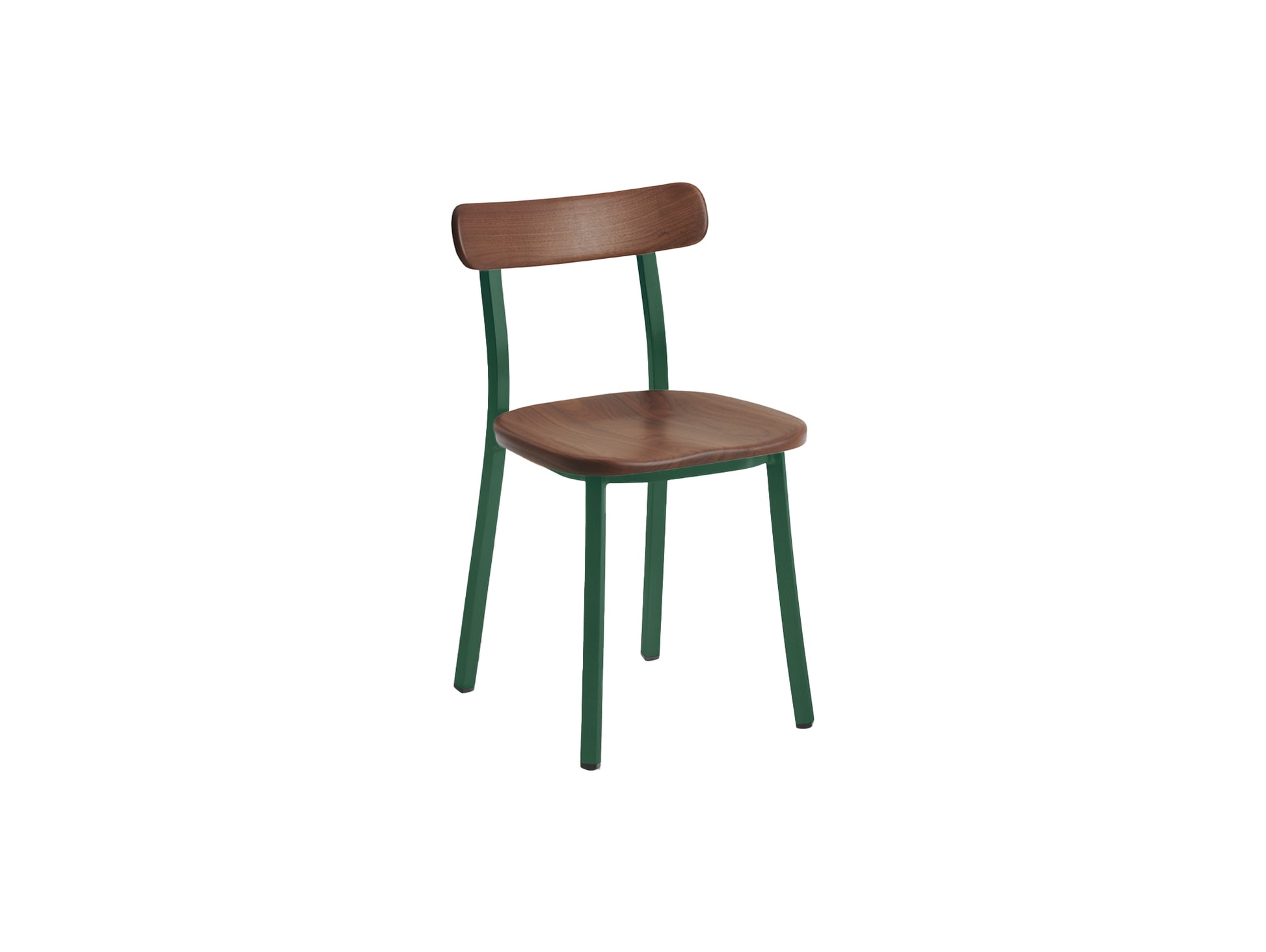 Utility Side Chair by Emeco - Green Powder Coated Aluminium Frame / Walnut